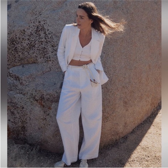 Madewell Harlow Wide-Leg Pant in 100% Linen Size 00 in Eyelet White - Picture 1 of 16